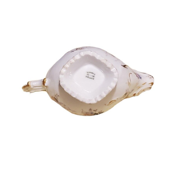 Vtg Limoges Creamer Serveware Ceramic Porcelain White Gold Trim Flowers France - Picture 4 of 5